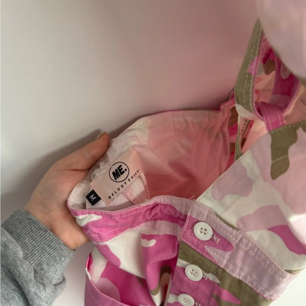 ME Melody Eshani Streetwear Y2K Pink and Green Camouflage Baggy Overalls - Picture 3 of 4